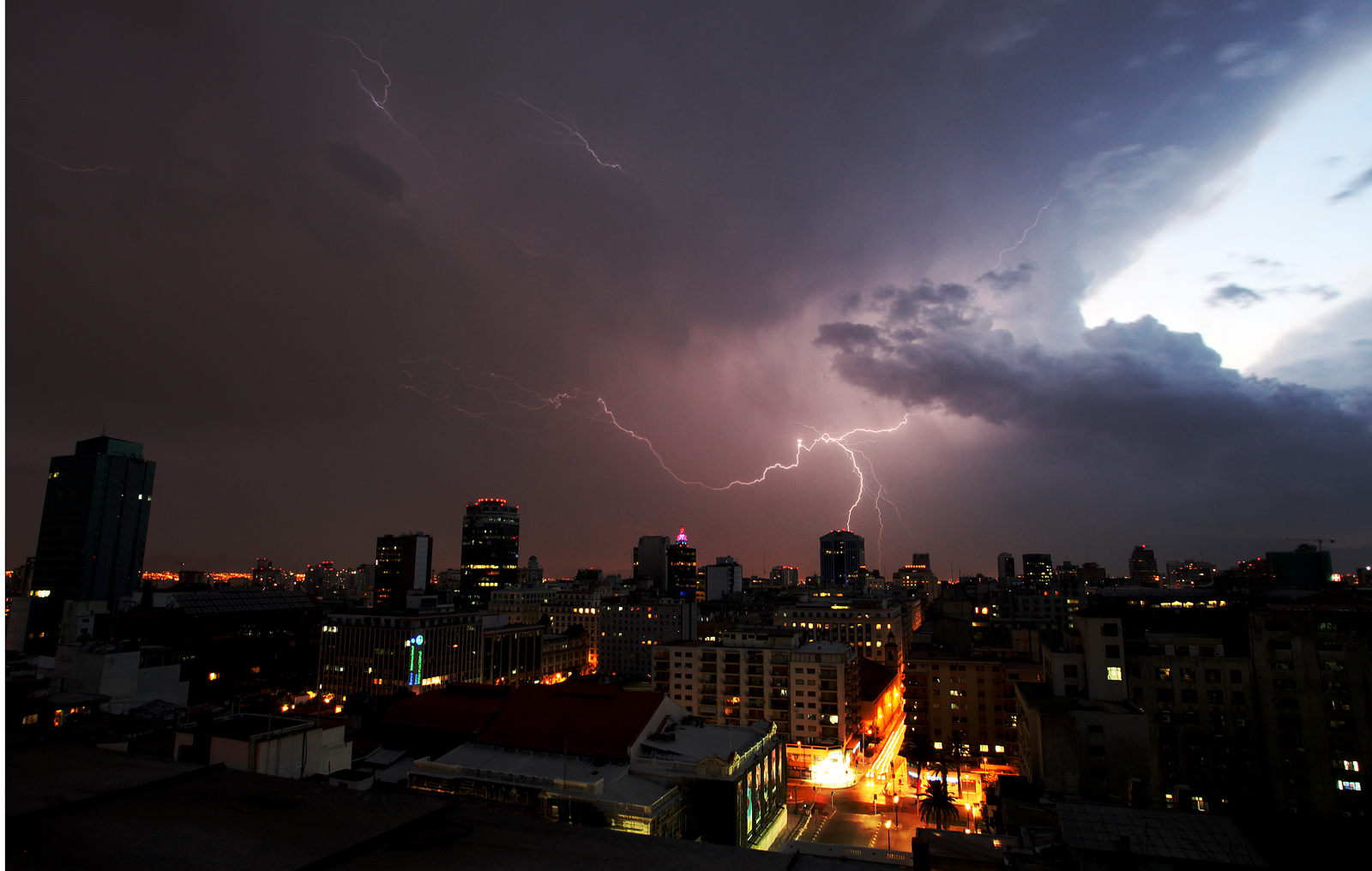 Lightning bolts in Santiago, Chile.