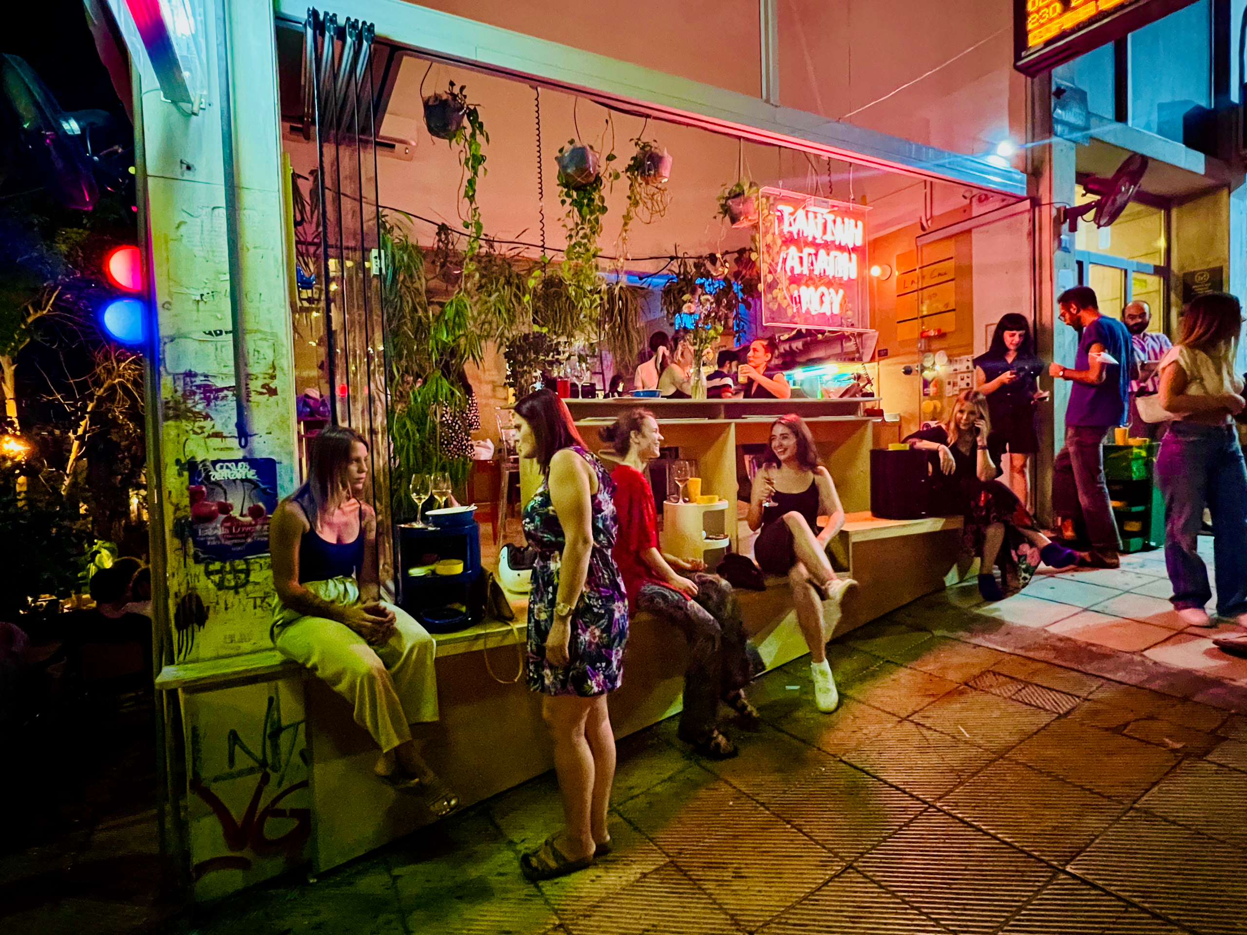 The corner of Ippokratous and Methonis Streets in Athens, Greece.